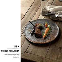 Vente en Gros Direct Usine : Assiettes Plates de Dîner en Porcelaine et Céramique de Restaurant, Effet Sushi, avec Glaçures Réactives Type Cuivre