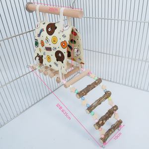 Bird Swing Pet Bird <b>Cage</b> Hanging Bell Colorful Hanging Swing Hammock Bird <b>Cage</b> Decoration Sichuan Pepper Wood Station Pole - Product Image 5