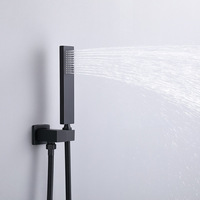 Ensemble de robinet de douche mural en céramique noir-or carré pour salle de bain avec modes de pulvérisation doux et pluie