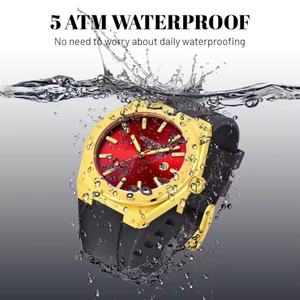 Reloj de Cuarzo de Lujo para Hombre, Correa de Goma Negra, Caja Dorada, Movimiento Japonés, Estilo Ejecutivo y Moderno, Acero Inoxidable, Resistente al Agua 5BAR - Product Image 3