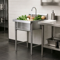 Évier de cuisine autoportant robuste à cuve unique en acier inoxydable avec robinet et crédence pour hôtels et restaurants
