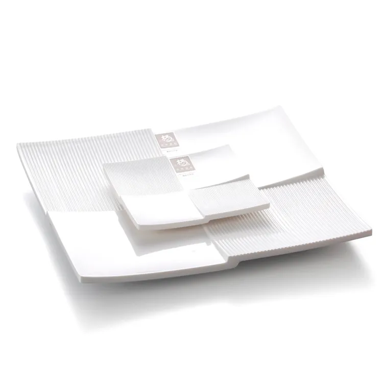 メラミン硬質プラスチックディナーウェディングプレート、正方形の白いメラミンレストランプレート
