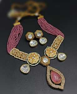 Hot Selling Traditional Jewelery Indian Wholsaler Kundan Studded Oval Design <b>Necklace</b> Set Stude Earrings For Women & Girl - Product Image 6