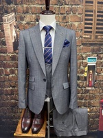 Parti Slim Fit un bouton cranté deux fentes affaires (veste + gilet + pantalon) hommes gris costumes de mariage MS664