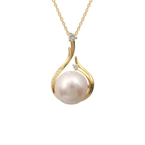 Wholesale Classic 14K Real Gold Necklace with Pearl and Lab-Grown Diamond for Jewelry Making Available in Yellow White Gold