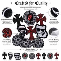Lot de patchs brodés thermocollants et à coudre en fer noir, motifs gothiques, croix, fer à cheval, cœur, chat, lunettes de soleil, floral, mandala