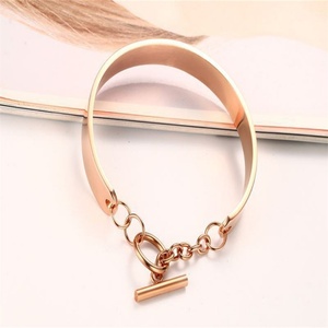 18k Gold Vacuum Plating Blank Bar Customizable Logo Personalized Bangle Stainless Steel Chain Link <b>Bracelet</b> for Women - Product Image 4