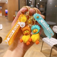 3D dessin animé canard mignon amusant couvre-tête porte-clés pendentif mignon canard voiture porte-clés charme cadeau silicone porte-clés