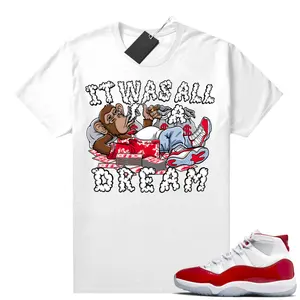 Cherry 11s Sneaker Match White It Was all a Dream Print 100% Cotton Unisex Graphic T Shirt For Men Streetwear Men's T Shirt