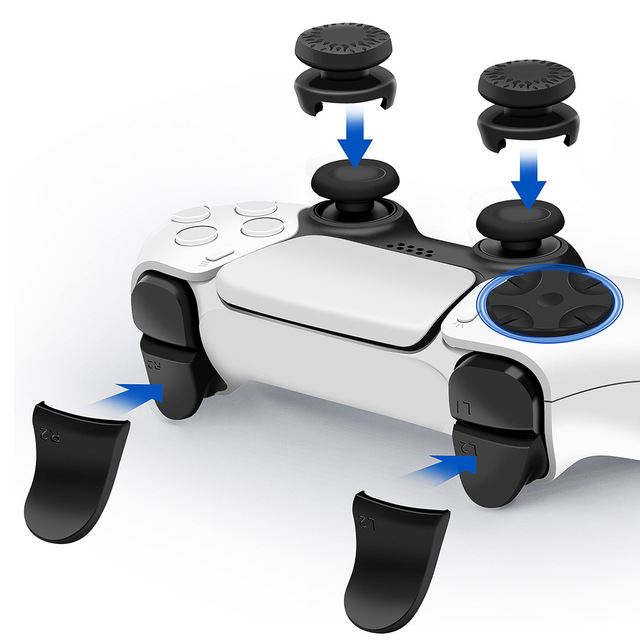 8 in 1 Trigger Extenders With Silicone Button Joystick Thumb Grips Set Extension Key Accessories Kit for PS5 Controller