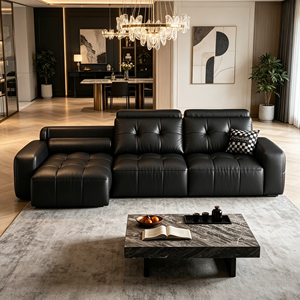 Ensemble de canapés en cuir pour salon, mobilier <span class=keywords><strong>2</strong></span>-en-1 rétractable, luxe moderne, multifonctionnel, canapé-lit sectionnel électrique inclinable - Product Image 1