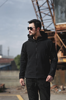 Veste en polaire de couleur unie pour homme, manteau d'hiver chaud à capuche et col montant pour l'extérieur, avec logo unique à motif de lettres sur le devant