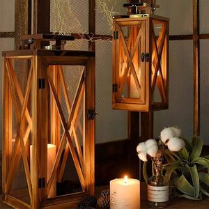Farol de Madera con Paneles de Vidrio, Decorativo, Estilo Rústico, para Hogar, Bodas, Patio, Mesa y Decoración Colgante - Product Image 3