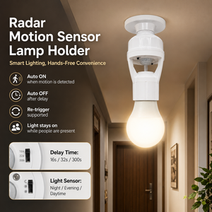 Portalámparas E27 con Sensor de Movimiento por Radar, Enchufe Inteligente Automático con Tiempo de Retardo Ajustable y Sensor de Luz, Portalámparas E27 Duradero b2b - Product Image 2