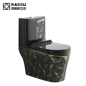 Cuvette de toilette en marbre noir et or au design de luxe, avec montage au sol, toilettes de salle de bains, toilettes d'une seule pièce en céramique - Product Image 4