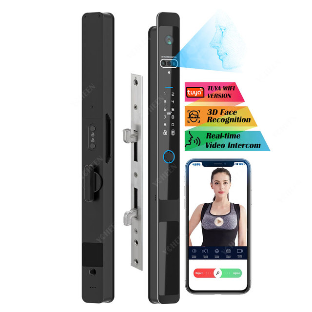 Fully Automatic Entrance Security Sliding Aluminum Glass Door Lock With Key Waterproof Face Fingerprint Password Card Smart Lock