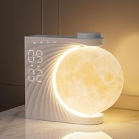 Lampe lunaire, veilleuse, réveil, lumière d'ambiance, sons de la nature, lampe de bureau, minuteur, multifonctionnelle, blanc chaud, bois, chambre à coucher