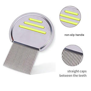 Peigne à <span class=keywords><strong>poux</strong></span> en métal de précision, en acier inoxydable, à dents fines, pour éliminer les lentes, avec barres antidérapantes en silicone rouge - Product Image 2