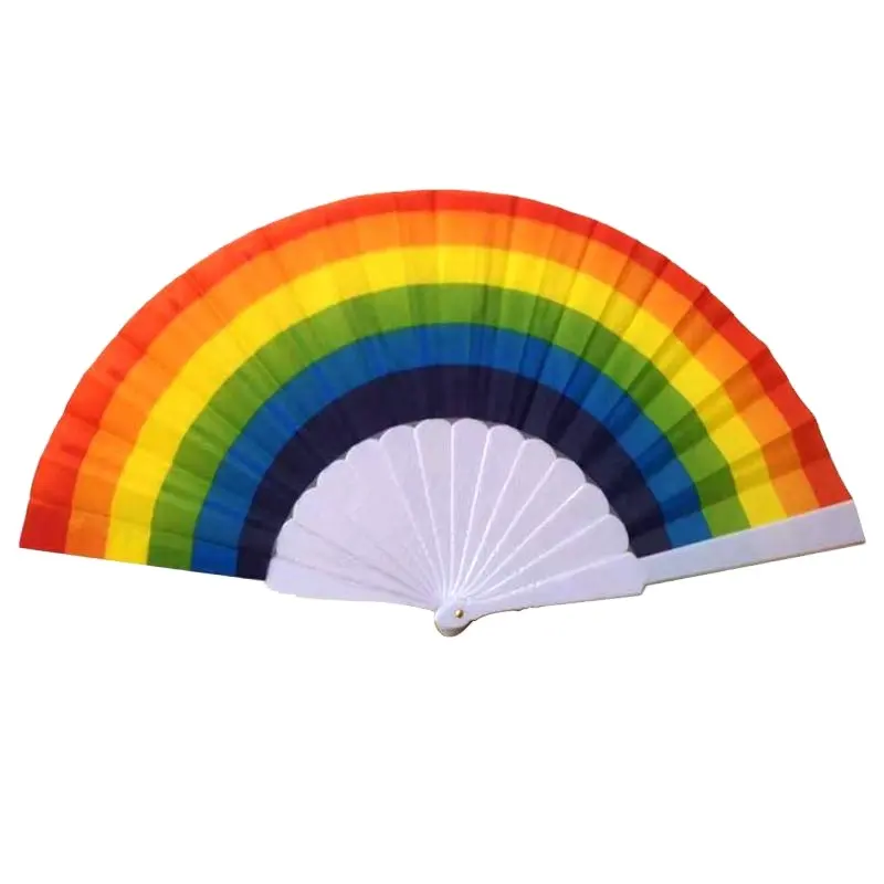 Stok ucuz küçük LGBTQIA gökkuşağı gurur katlanabilir el Fan hediye