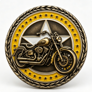 Moneda de motocicleta antigua de latón chapado en oro, circular, coleccionable, artística, con grabado en relieve y estampado. - Product Image 5