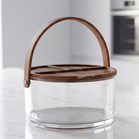 Bol de service classique rond en plastique transparent avec couvercle en bois et poignée amovible pour salades, fruits et collations – Vente en gros