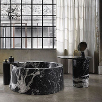 BLVE décor à la maison salle de bain baignoires pierre naturelle ronde autoportante baignoire en marbre de Carrare baignoire MBBG-23