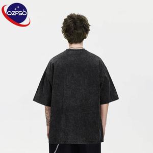 T-shirt graphique vintage grande taille surdimensionné lavé à l'acide 240 g/m² T-shirts épais en coton 100% uni pour hommes - Product Image 2