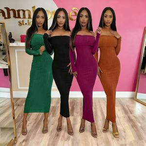<span class=keywords><strong>Abito</strong></span> Lungo da Donna Sexy con Spalle Scoperte, Maniche Lunghe, <span class=keywords><strong>in</strong></span> <span class=keywords><strong>Maglia</strong></span>, Aderente ed Elegante per Feste - Product Image 1