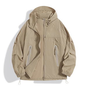 <span class=keywords><strong>Veste</strong></span> de protection solaire <span class=keywords><strong>anti</strong></span>-<span class=keywords><strong>UV</strong></span> 100% nylon unisexe surdimensionnée multi-poches à capuche avec fermeture éclair pour l'extérieur décontractée - Product Image 3