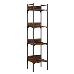 Medium Bookshelf 4 Shelves Smoked <b>Oak</b> Engineered Wood Powder Coated Steel <b>Frame</b> Elegant Design Living Room Furniture - Product Image 1