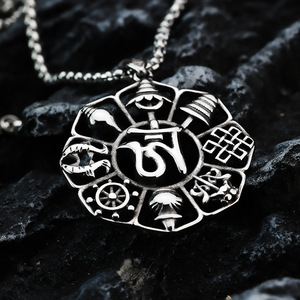 Colgante de acero inoxidable para hombre, collar con símbolo de ocho tesoros huecos, diseño geométrico para uso diario - Product Image 4