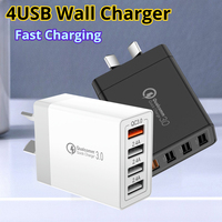 Chargeur mural USB 4 ports, prise AU, adaptateur multi-USB à charge rapide, charge rapide 18W, chargeur de voyage, noir ou blanc au choix