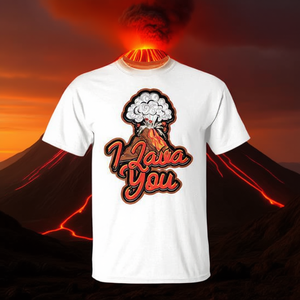 Camiseta promocional I Lava You con diseño de paisaje natural, explosiones y desastres - Product Image 3