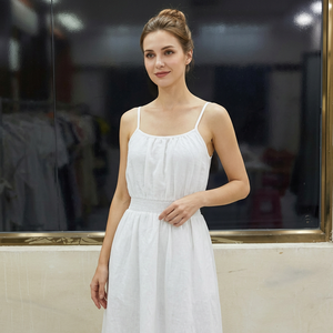 <b>White</b> Asymmetrical Spaghetti Strap <b>Maxi</b> Dress High Waist Flared Hem Tailored Fit Vintage Outdoor Daily 100% Cotton Woven Dress - Product Image 3