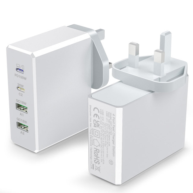 100W GaN Charger 4-IN-1 100W PD PPS Type-C TFT Digital Display USB Fast Charging Station for IPhone 17 MacBook Laptops Samsung