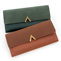 Portefeuille Long Fin pour Femmes Couleur Unie, Porte-Monnaie Boucle en V, Porte-Cartes, Portefeuille d'Argent, Sac Tendance 2024, Carteras Para Mujer