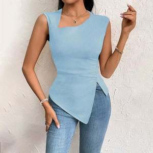 Wholesale Women's Casual T-Shirt <b>Summer</b> Irregular Design Sexy <b>Sleeveless</b> Tank <b>Top</b> Solid Color Slanted Neck <b>Sleeveless</b> <b>Top</b> - Product Image 2