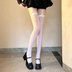 Women's Thigh High Stockings White Solid Color Thin Nylon Transparent Suspender For Youth Female - Product Image 1