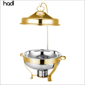 Equipo profesional de restaurante HD Gold, utensilios de servicio martillado real de acero inoxidable, cúpula colgante de lujo de 8L para hoteles - Product Image 6