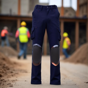 Pantalon de travail léger pour homme, bleu foncé, avec poches et genoux renforcés, pour travaux de construction - Product Image 3