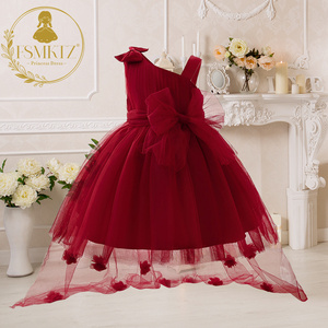 Trẻ Sơ Sinh Bé Có Thể Tháo Rời Đường Mòn Màu Đỏ 3D Hoa Mùa Hè Trẻ Em Buổi Tối Bóng Gown Fancy Sinh Nhật Đảng Mặc Với Miễn Phí Headband - Product Image 3