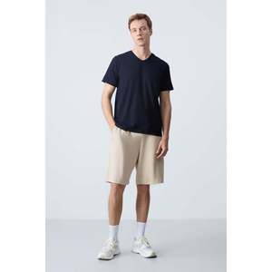 Shorts pour homme en coton beige, épais, doux, texturé, coupe standard, basique - 81275 - Beige - Product Image 4