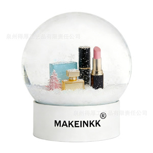 Makeinkk Cosmetics Globe à neige rond décoratif, cadeau pour les passionnés de beauté, décoration d'anniversaire blanc ivoire - Product Image 1