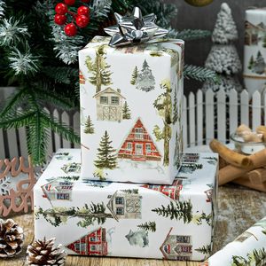 MAYPLUSS Christmas Wrapping Paper 17 In X 33 Ft Watercolor Log Cabin Design Eco-Friendly Gift <b>Wrap</b> For Christmas Hanukkah - Product Image 3