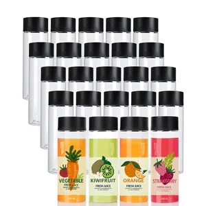 Botella de plástico PET transparente personalizada de 500ml, 8, 12, 16 Oz, cilindro redondo, botella de jugo para bebidas, botella de té de leche desechable con tapa para jugo