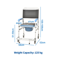 Chaise de douche et de toilette compacte 3-en-1 pour personnes à mobilité réduite, pour usage hospitalier et domestique, sécurisée avec système anti-basculement