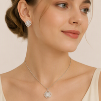 OEM/ODM Grosir Perhiasan Kuningan Berlapis Rhodium Set Kalung dan Anting Produk Tren 2026 Set Perhiasan Pengantin untuk Wanita Grosir