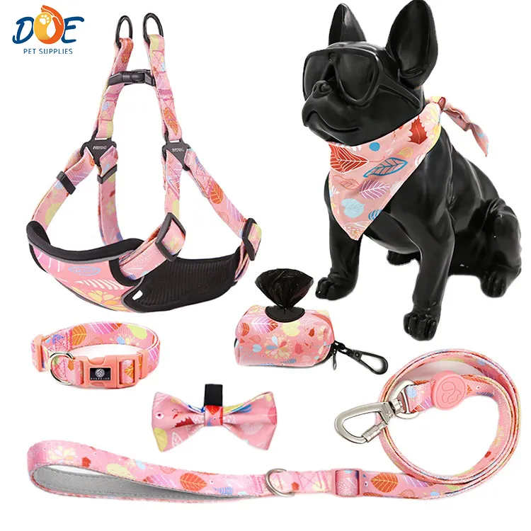 Doe Pet New Personalized Dog Collar Leash Anti-lost Pull Dog Harness And Leash Set Pink Adjustable Pet Dog Harness Collar Leash