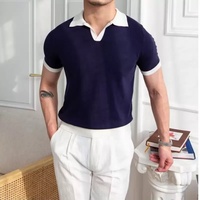 Pull avec logo personnalisé OEM pour hommes, coupe ajustée, haut en tricot, col en V, pull décontracté à manches courtes, pull en tricot, polo, golf, t-shirt