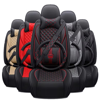LC Crown Embroidery Leather Eco-friendly Sedans SUV Universal 3-Piece All-Season Car Seat Covers Full Set Fixed Lumbar.